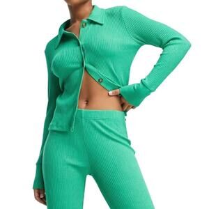 JDY Soft Ribbed Polo Shirt in Bright Green, Size S​​​​